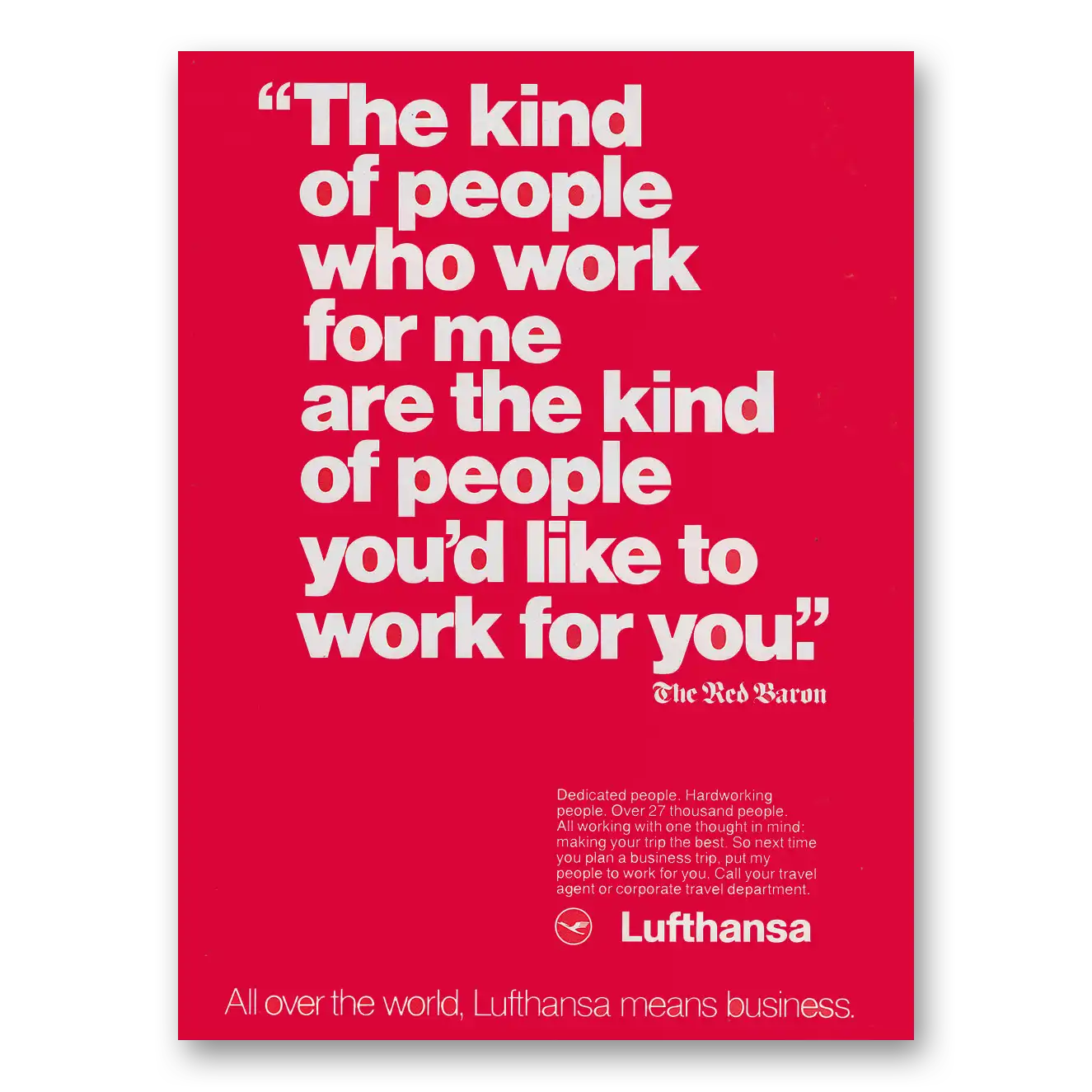 1980 Lufthansa German Airlines Kind of People Who Work Red Baron Vintage Magazine Print Ad