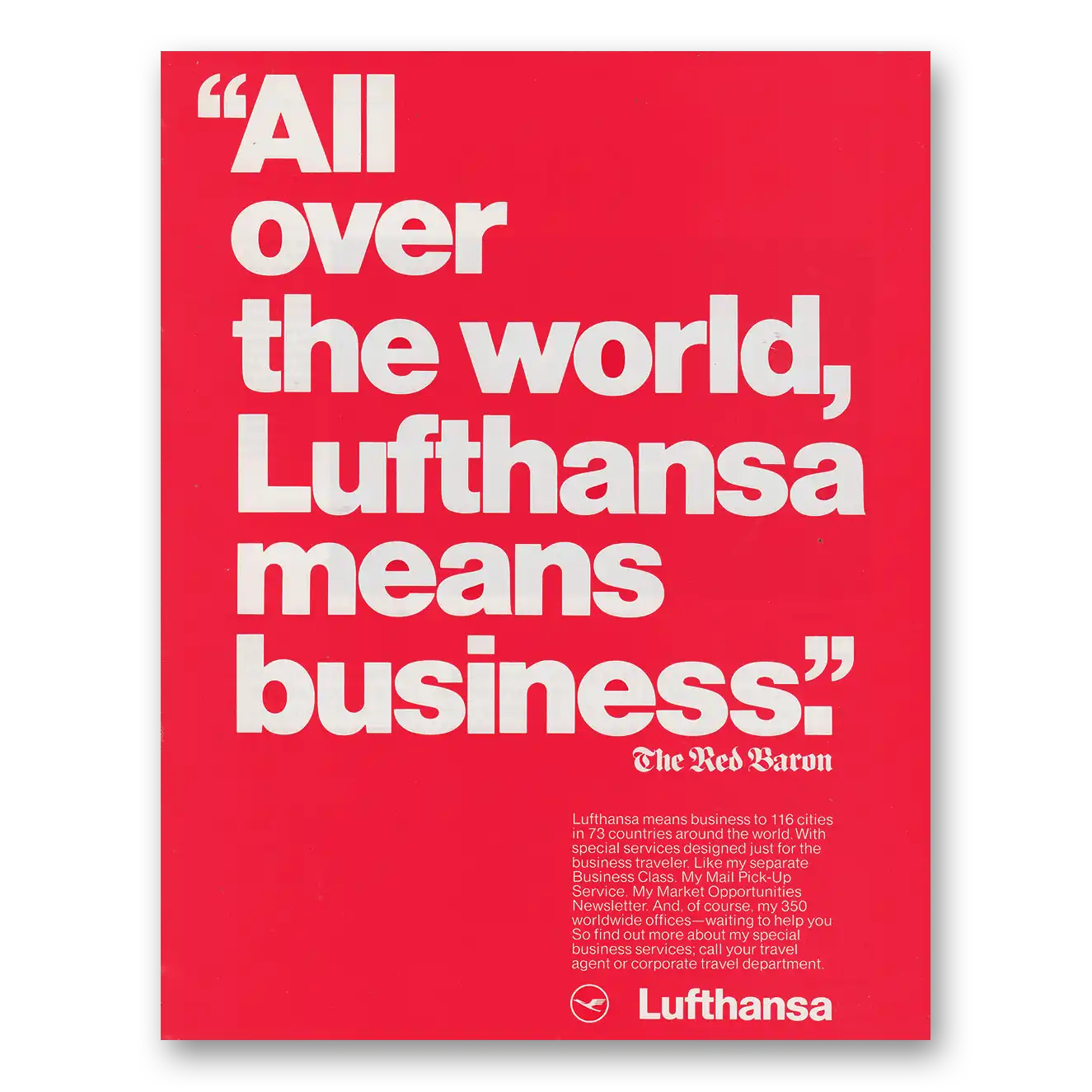 1980 Lufthansa German Airlines All Over the World Lufthansa Means Business Vintage Magazine Print Ad