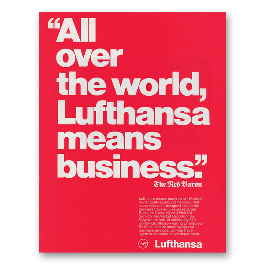 1980 Lufthansa German Airlines All Over the World Lufthansa Means Business Vintage Magazine Print Ad