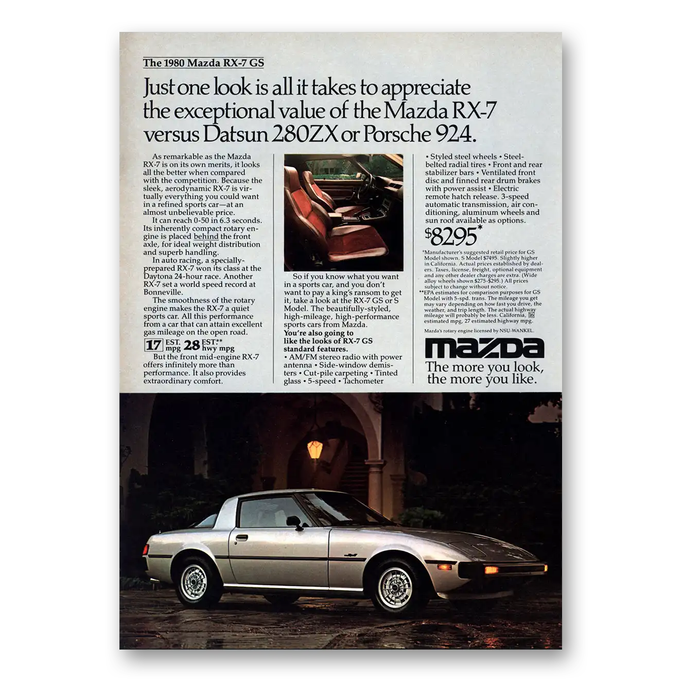 1980 Mazda RX7 Versus 280ZX Porsche 924 Vintage Magazine Print Ad