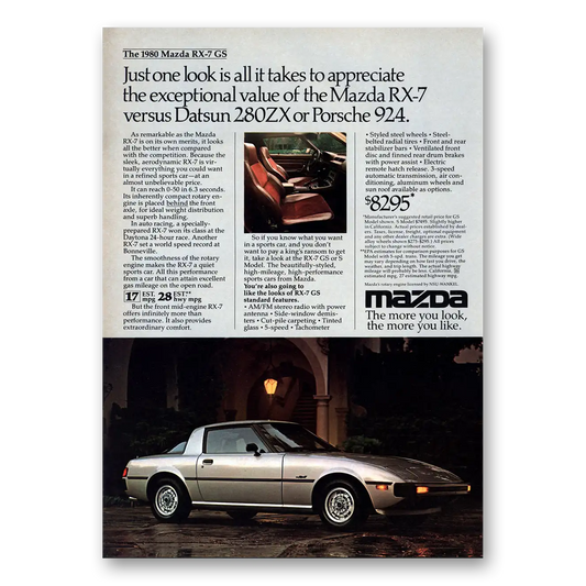 1980 Mazda RX7 Versus 280ZX Porsche 924 Vintage Magazine Print Ad