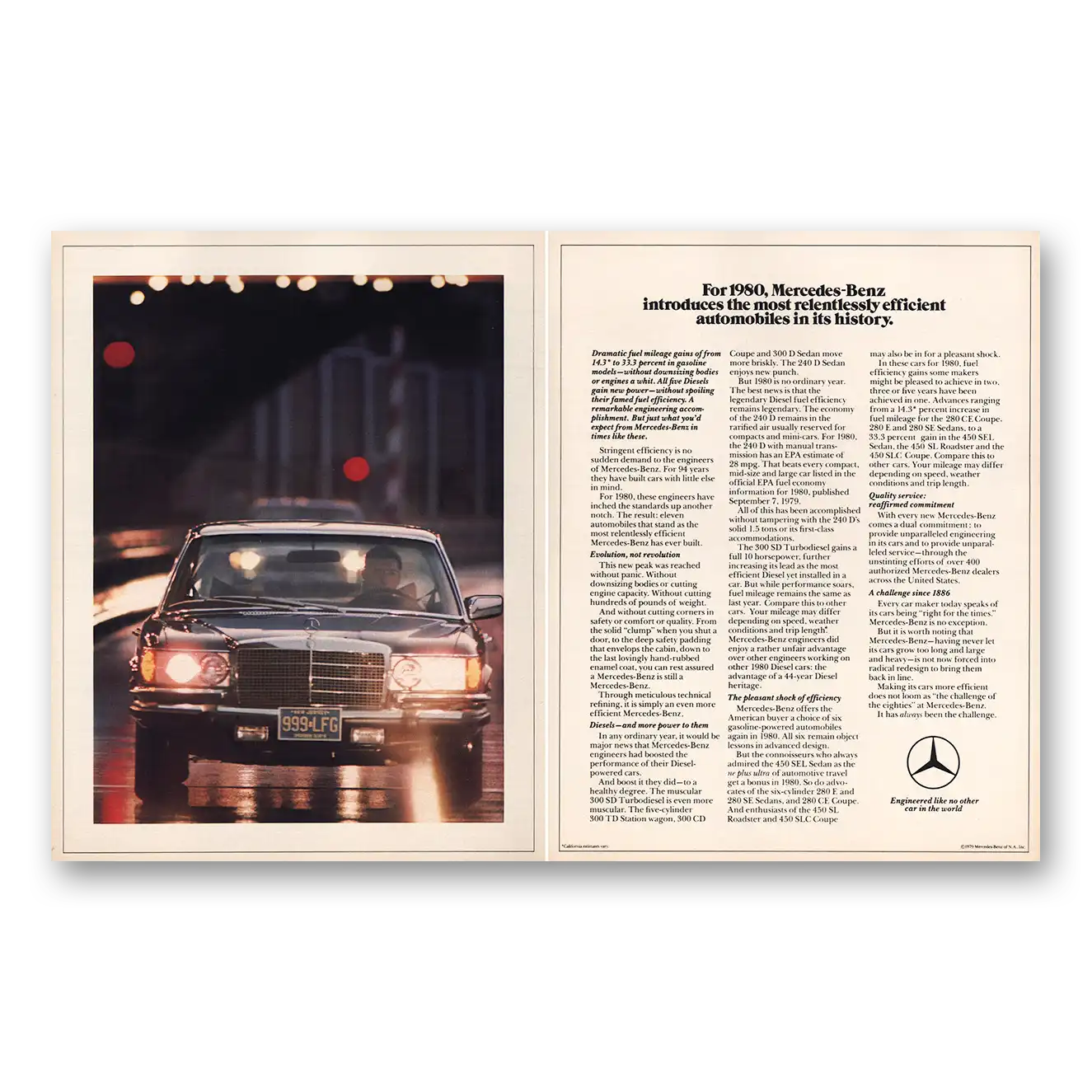 1980 Mercedes Benz 300 Most Relentlessly Efficient Automobiles Vintage Magazine Print Ad