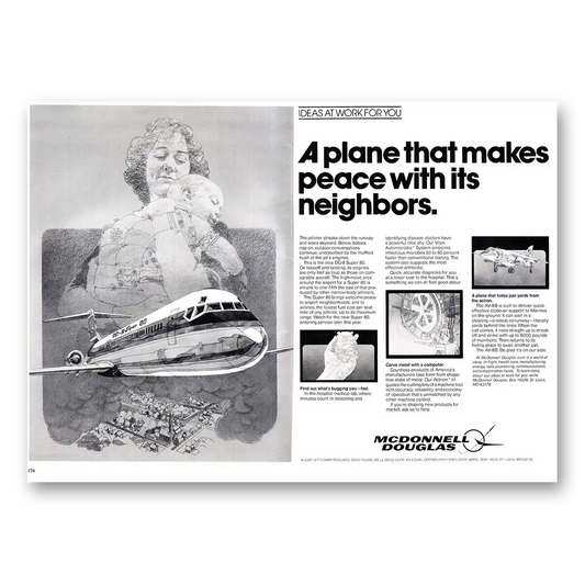 1980 McDonnell Douglas DC9 Super 80 Plane That Makes Peace With Its Neighbors Vintage Magazine Print Ad