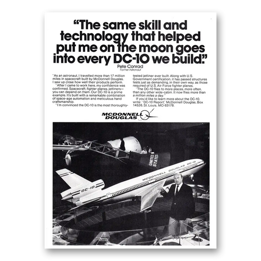 1980 McDonnell Douglas DC10 Pete Conrad Helped Put Me On the Moon Vintage Magazine Print Ad