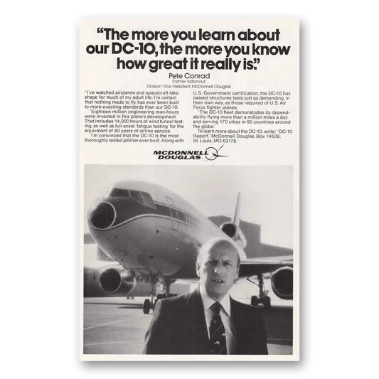 1980 McDonnell Douglas DC10 Pete Conrad Vintage Magazine Print Ad