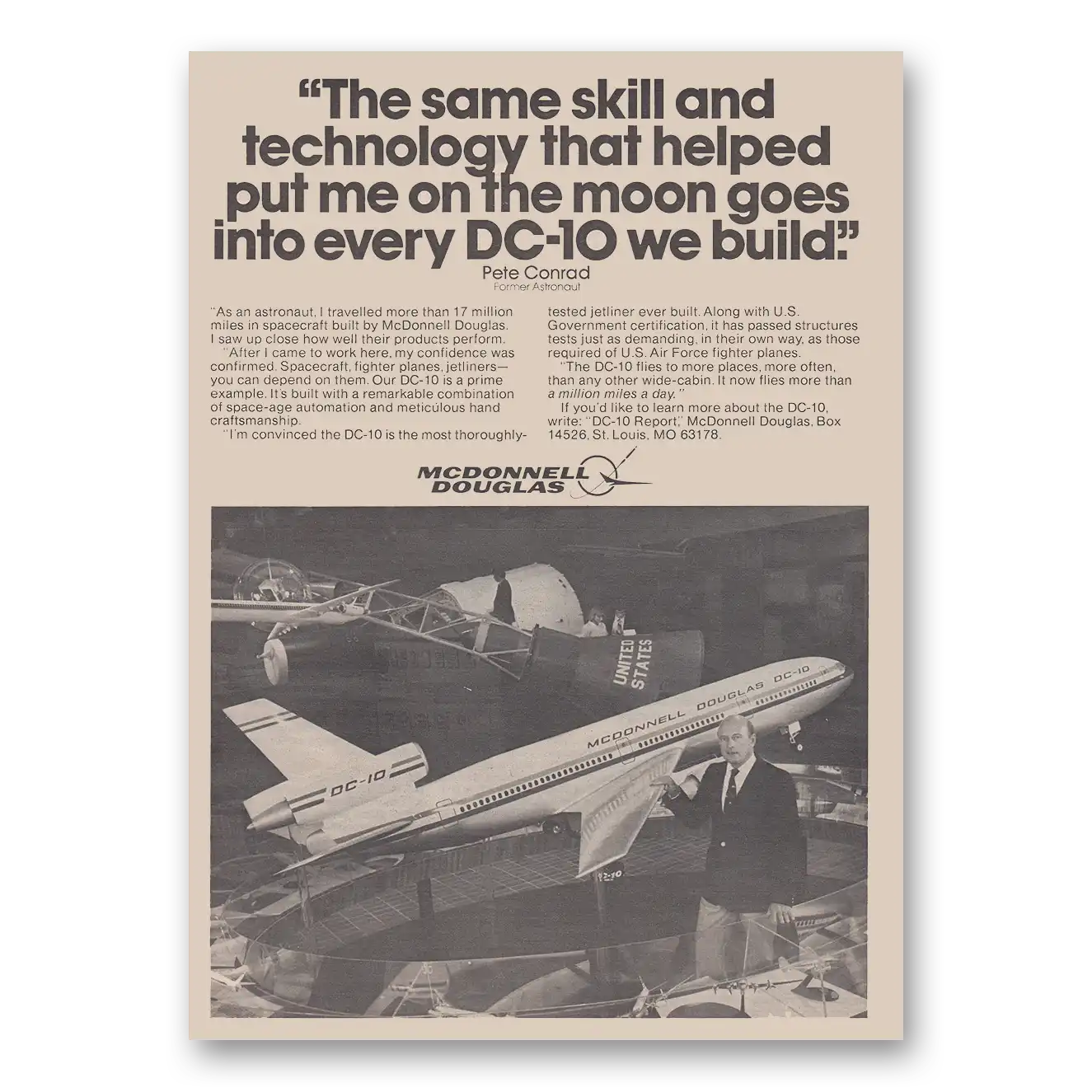 1980 McDonnell Douglas DC10 Pete Conrad Goes Into Every DC10 Vintage Magazine Print Ad