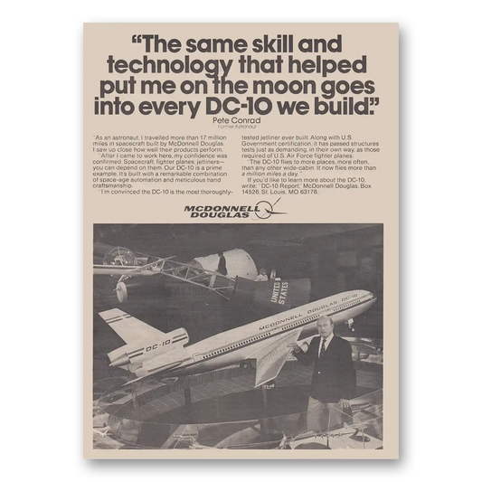 1980 McDonnell Douglas DC10 Pete Conrad Goes Into Every DC10 Vintage Magazine Print Ad