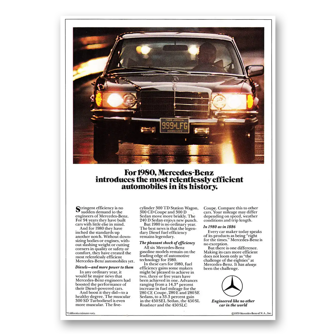 1980 Mercedes Benz Most Relentlessly Efficient Automobiles Vintage Magazine Print Ad