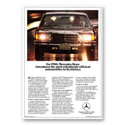 1980 Mercedes Benz Most Relentlessly Efficient Automobiles Vintage Magazine Print Ad