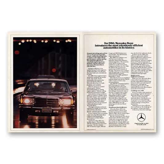 1979 Mercedes Benz 300 Relentlessly Efficient Vintage Magazine Print Ad