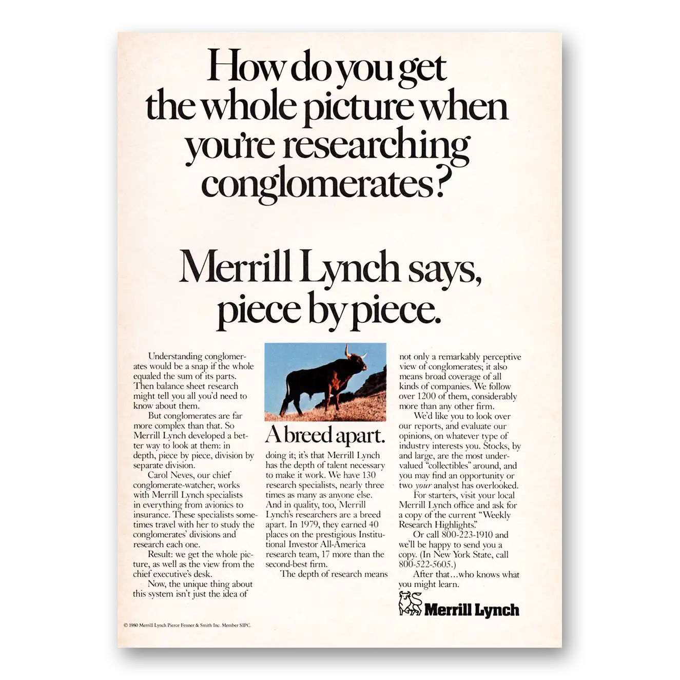 1980 Merrill Lynch Get the Whole Picture Vintage Magazine Print Ad