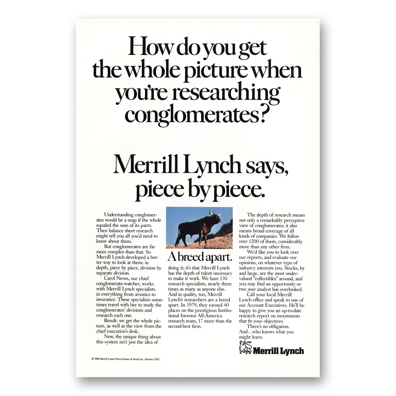 1980 Merrill Lynch Get the Whole Picture Vintage Magazine Print Ad