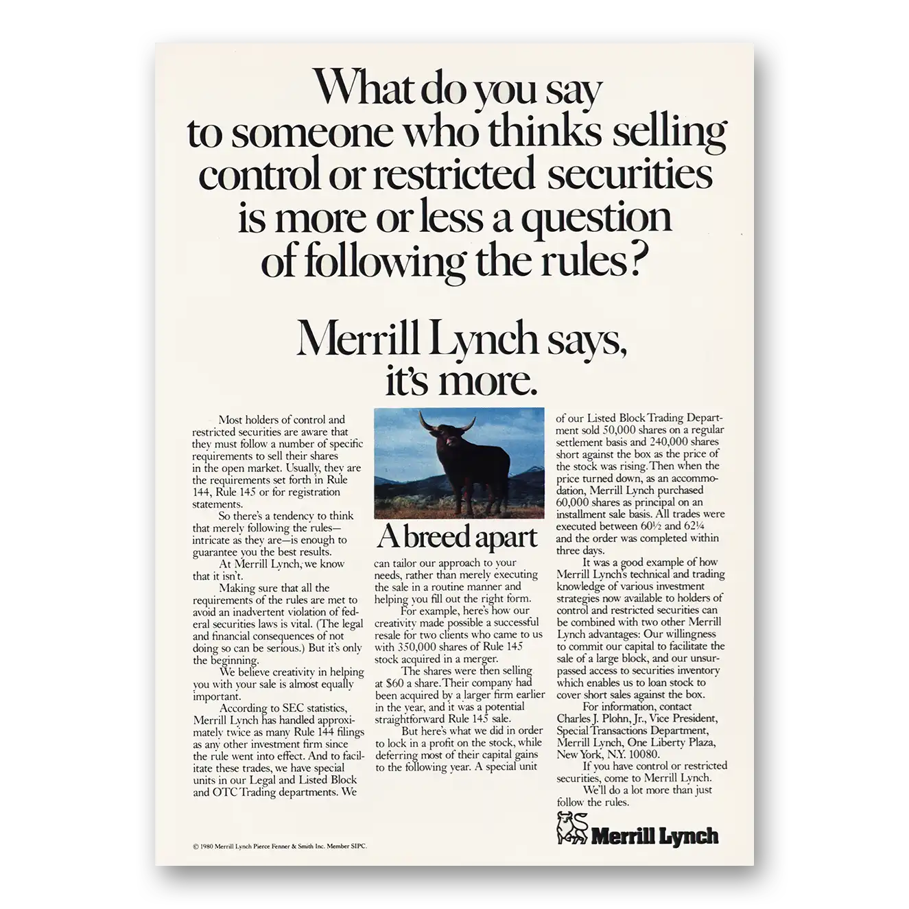 1980 Merrill Lynch What Do You Say Vintage Magazine Print Ad