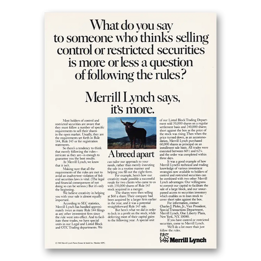 1980 Merrill Lynch What Do You Say Vintage Magazine Print Ad