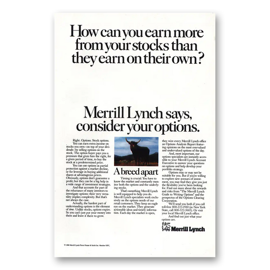 1980 Merrill Lynch Earn More From Your Stocks Vintage Magazine Print Ad