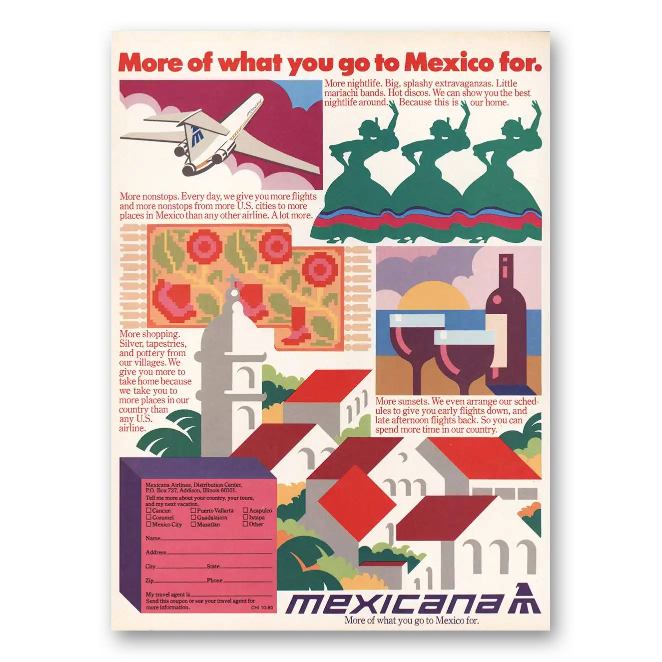 1980 Mexicana Airlines What You Go to Mexico For Vintage Magazine Print Ad