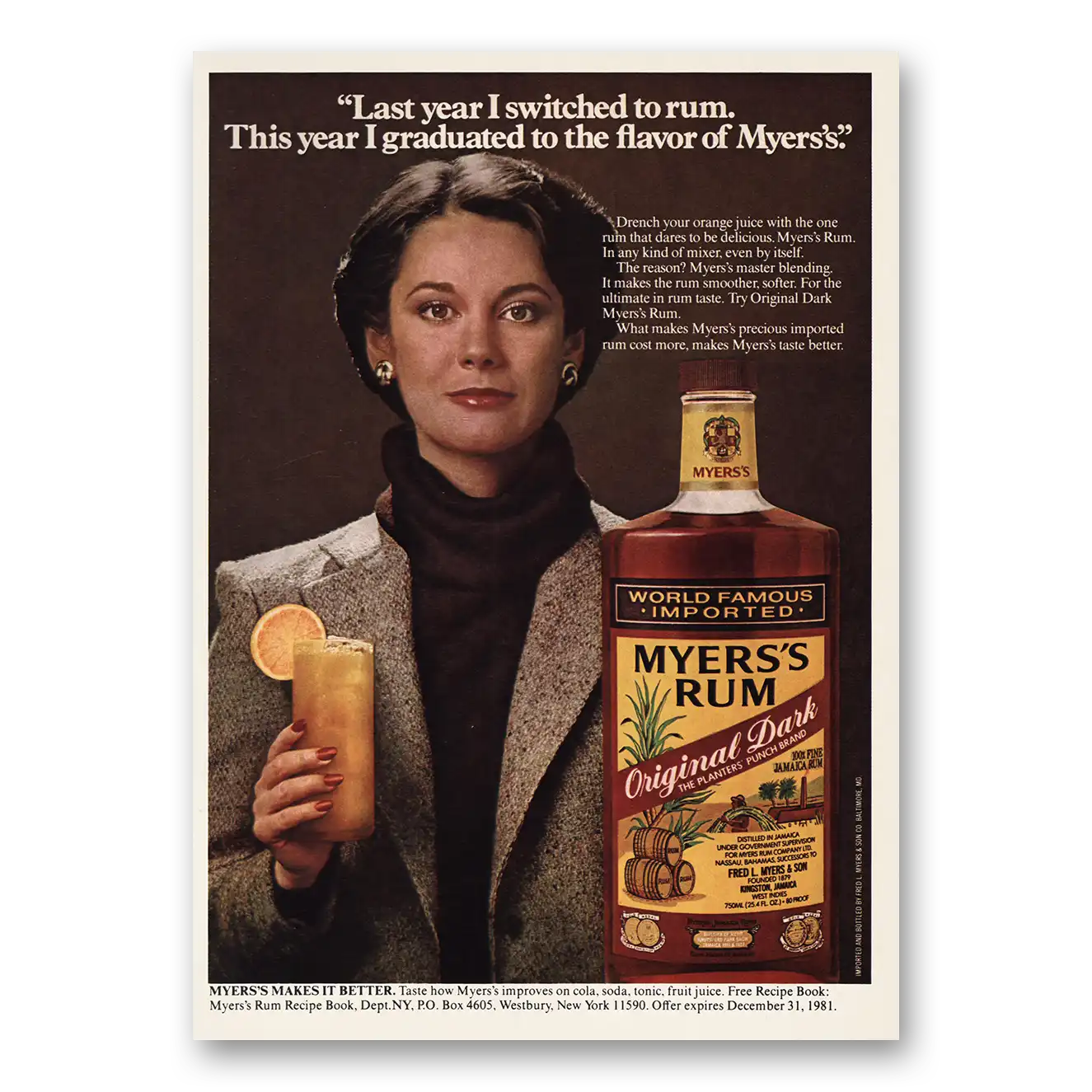 1980 Myers Rum Last Year I Switched Vintage Magazine Print Ad