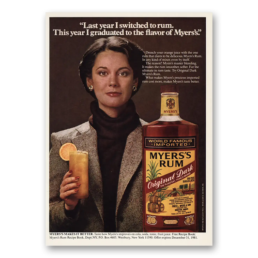 1980 Myers Rum Last Year I Switched Vintage Magazine Print Ad