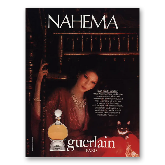 1980 Nahema Perfume Most Mysterious and Most Fascinating Vintage Magazine Print Ad