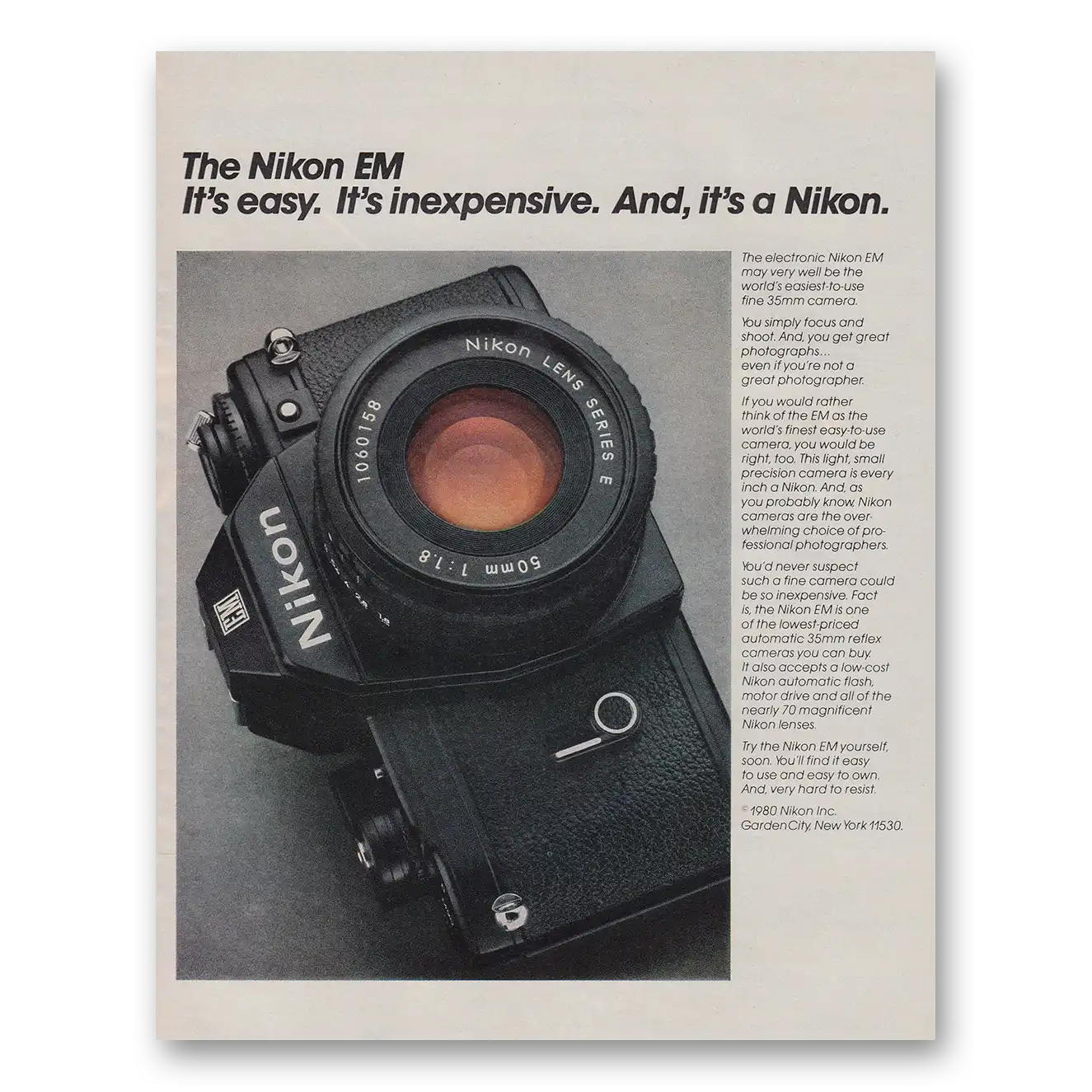 1980 Nikon Camera EM Camera Its Easy Its Inexpensive Vintage Magazine Print Ad