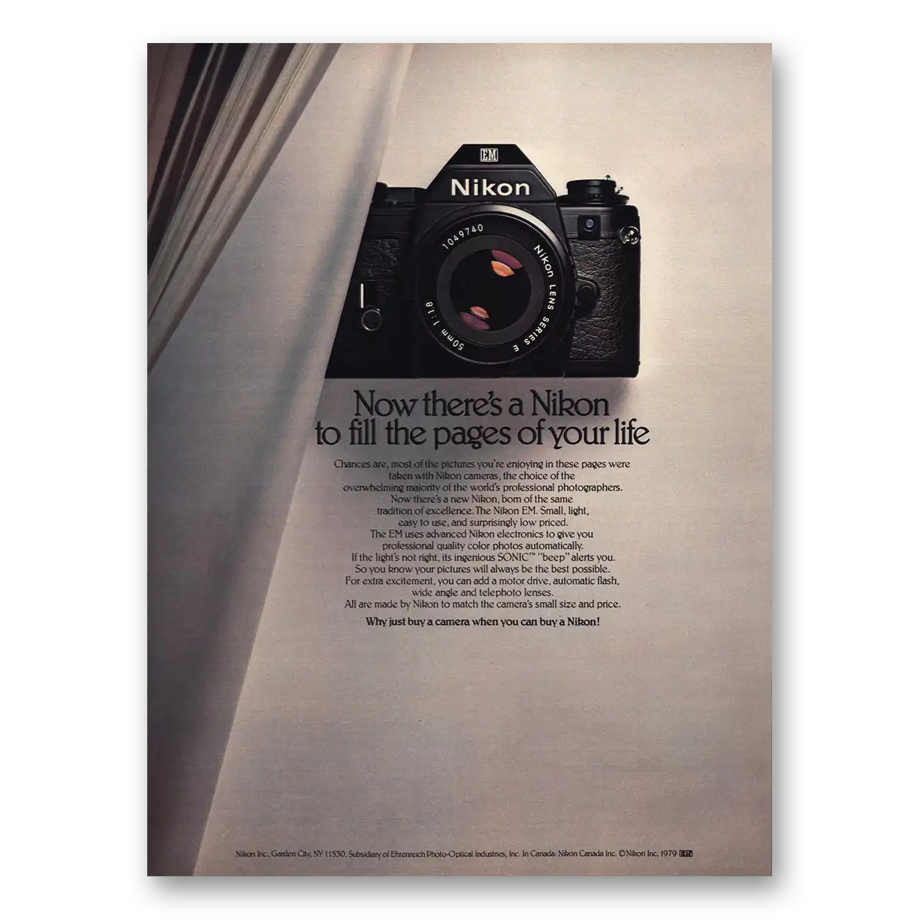 1980 Nikon Camera EM Fill the Pages of Your Life Vintage Magazine Print Ad