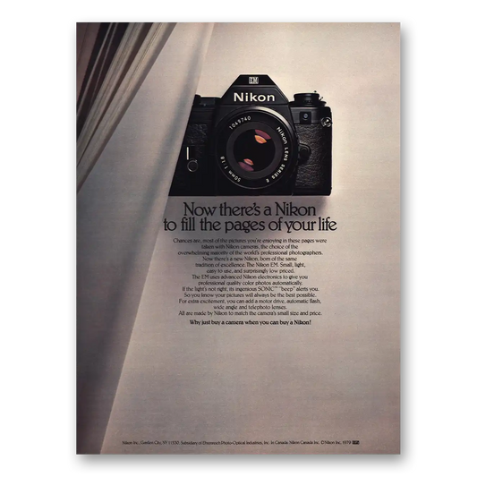 1980 Nikon Camera EM Fill the Pages of Your Life Vintage Magazine Print Ad