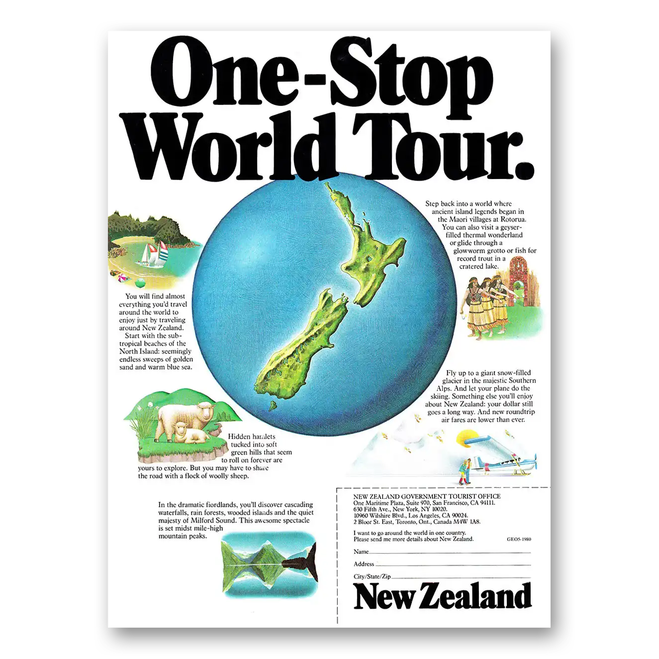 1980 New Zealand One Stop World Tour Vintage Magazine Print Ad