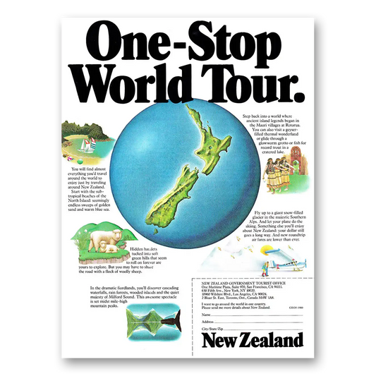 1980 New Zealand One Stop World Tour Vintage Magazine Print Ad