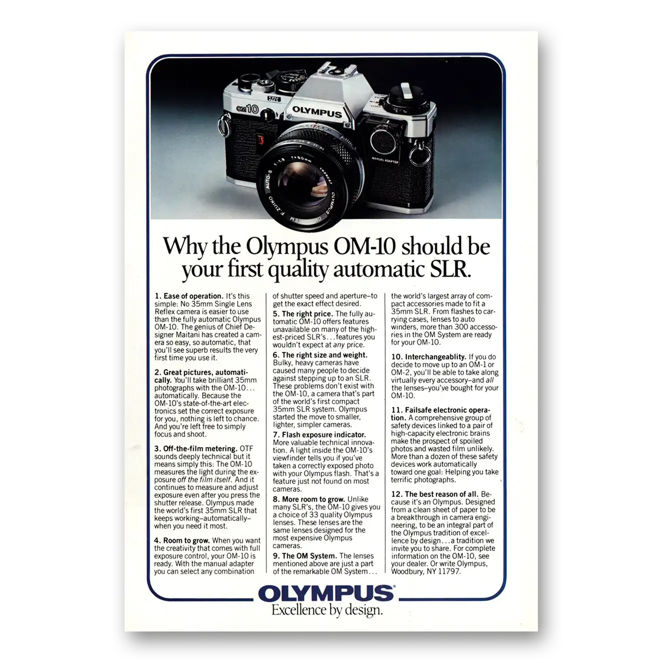 1980 Olympus Camera Should Be Your First Quality Automatic Vintage Magazine Print Ad