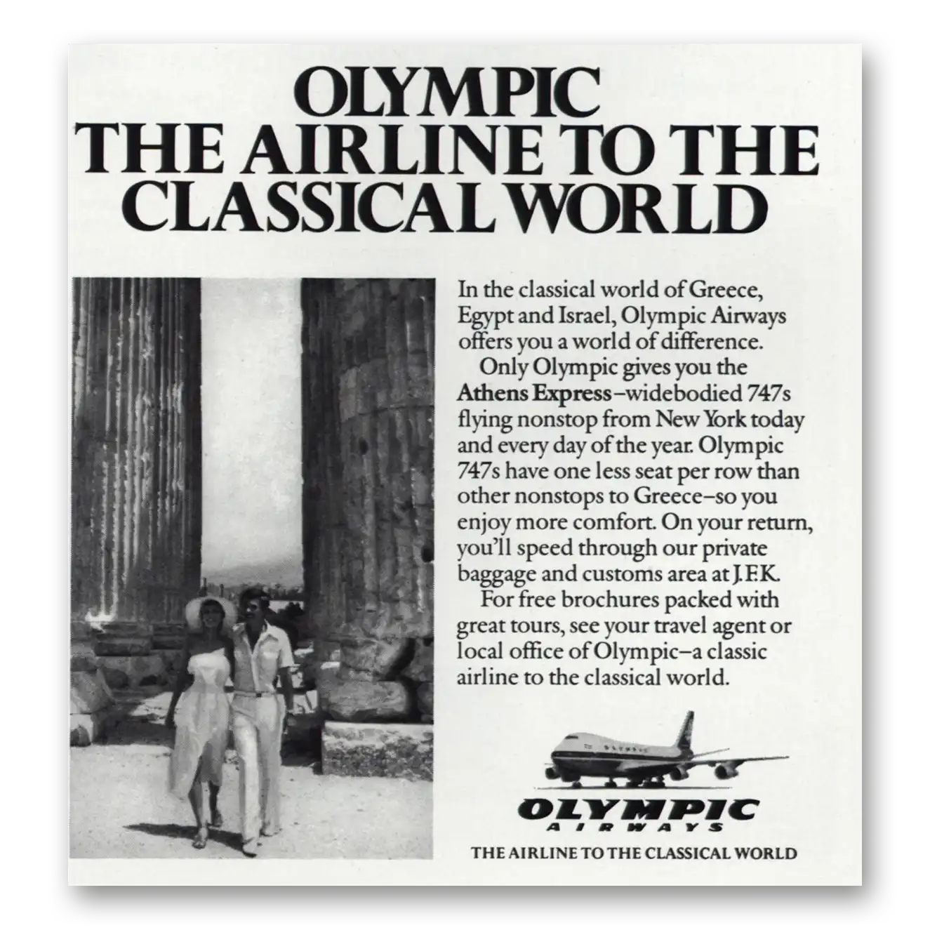 1980 Olympic Airways Airline to the Classical World Vintage Magazine Print Ad