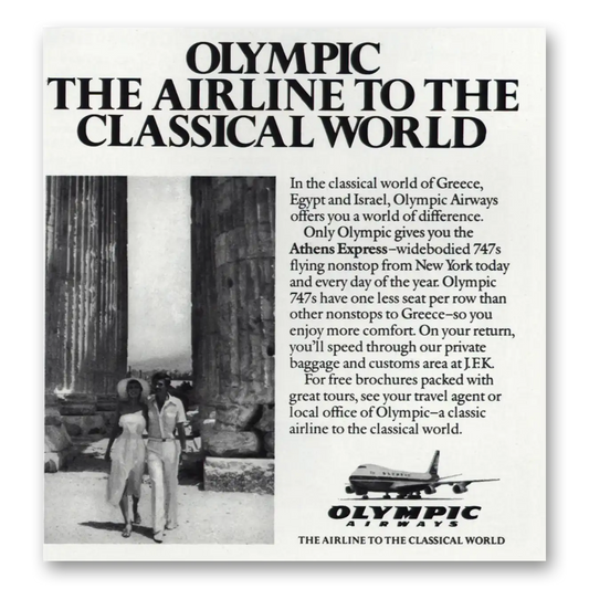 1980 Olympic Airways Airline to the Classical World Vintage Magazine Print Ad