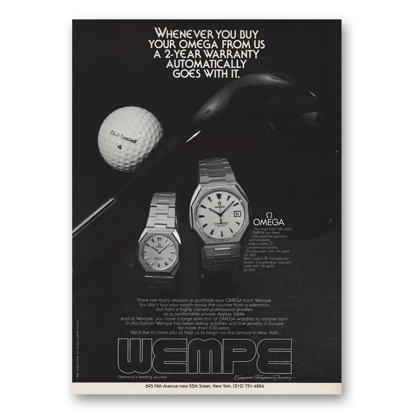1980 Omega Watch 2 Year Warranty Vintage Magazine Print Ad