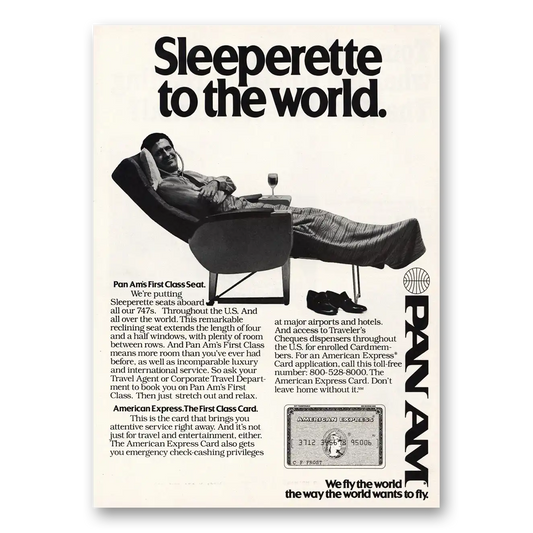 1980 Pan Am Sleeperette To the World Vintage Magazine Print Ad