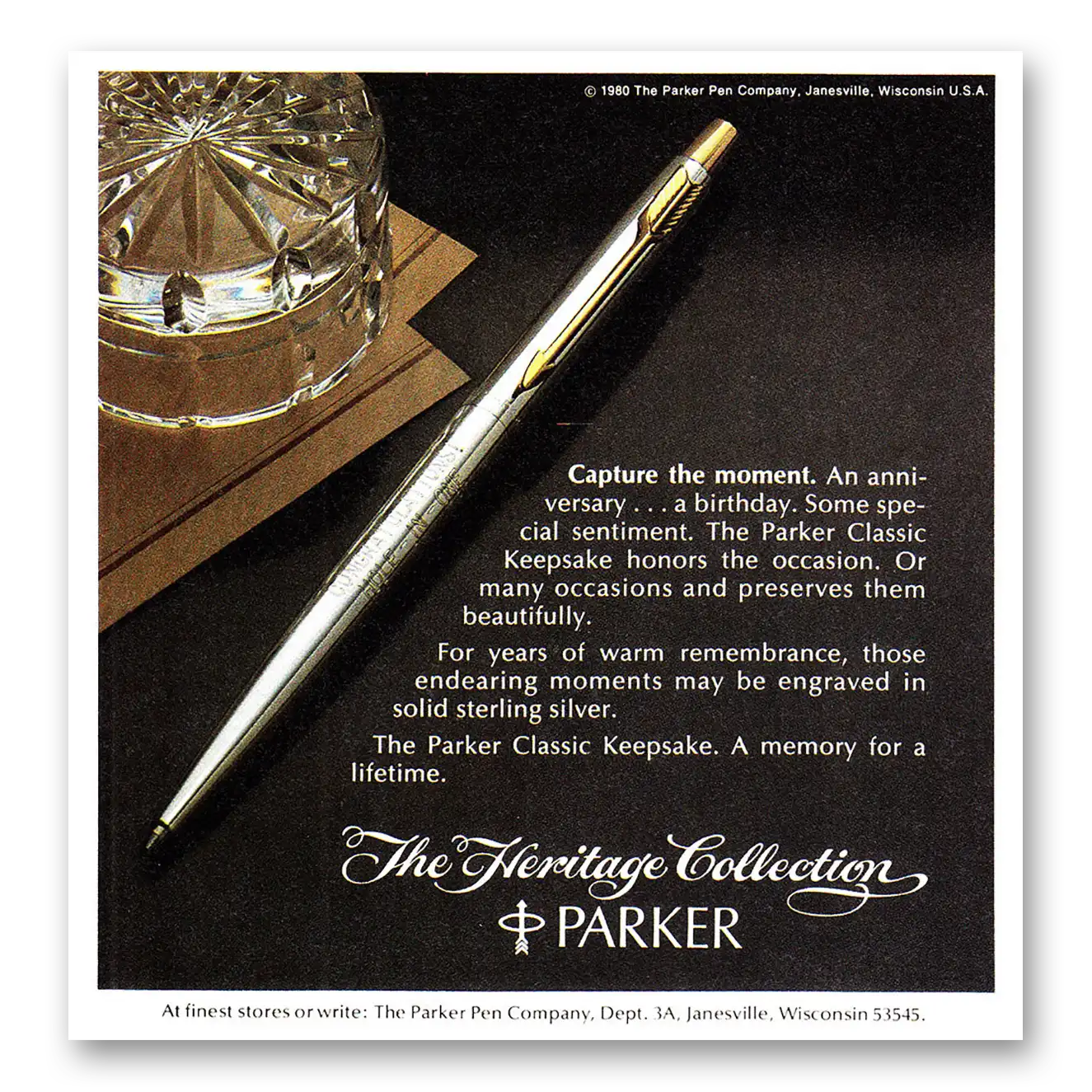 1980 Parker Pens Capture the Moment Heritage Collection Vintage Magazine Print Ad