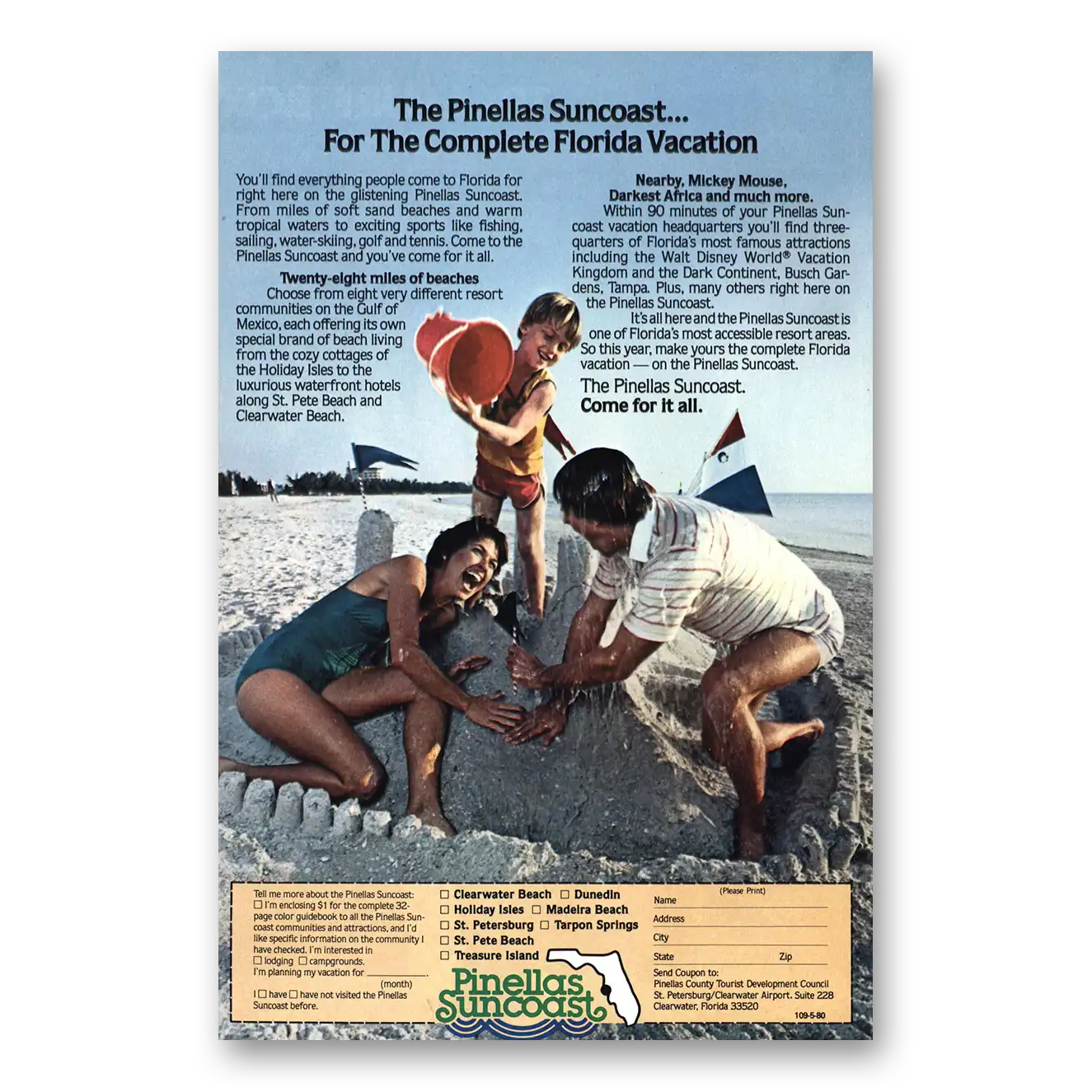 1980 Pinellas Florida Suncoast Complete Florida Vacation Vintage Magazine Print Ad