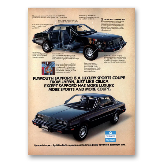 1980 Plymouth Sapporo Luxury Sports Coupe From Japan Vintage Magazine Print Ad