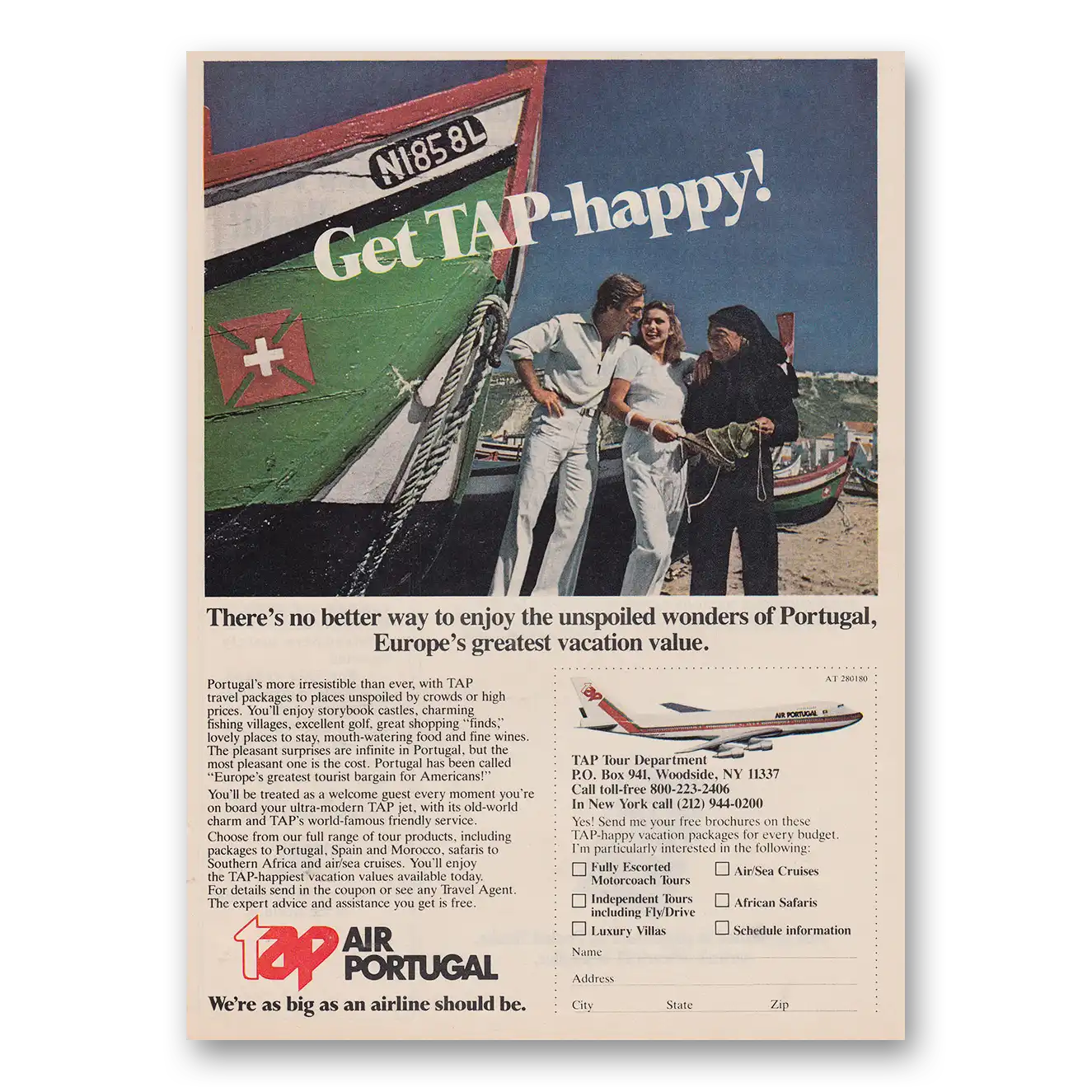 1980 Air Portugal Get TAP Happy Vintage Magazine Print Ad