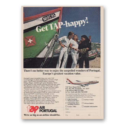 1980 Air Portugal Get TAP Happy Vintage Magazine Print Ad