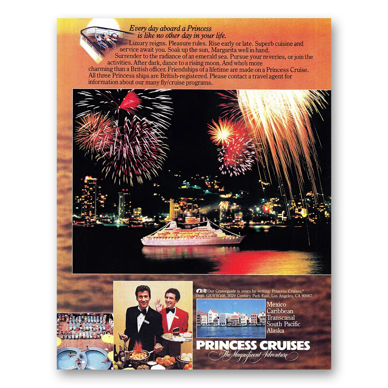 1980 Princess Cruises Every Day Aboard a Princess Fireworks Vintage Magazine Print Ad