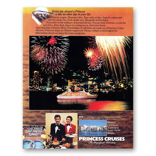 1980 Princess Cruises Every Day Aboard a Princess Fireworks Vintage Magazine Print Ad