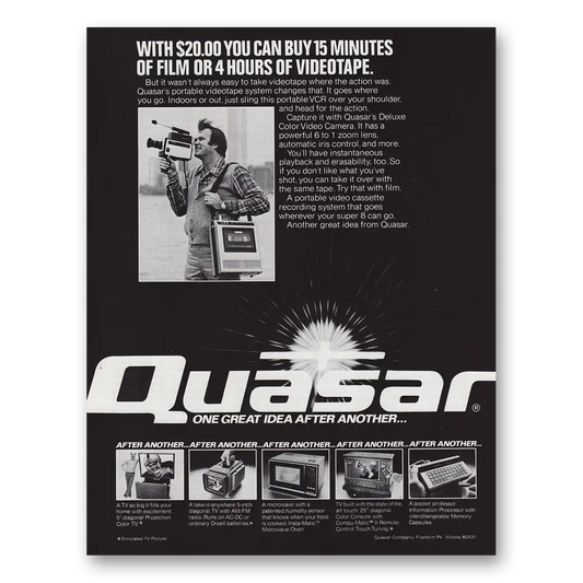 1980 Quaser Videotape System You Can Buy 15 Minutes of Film Vintage Magazine Print Ad