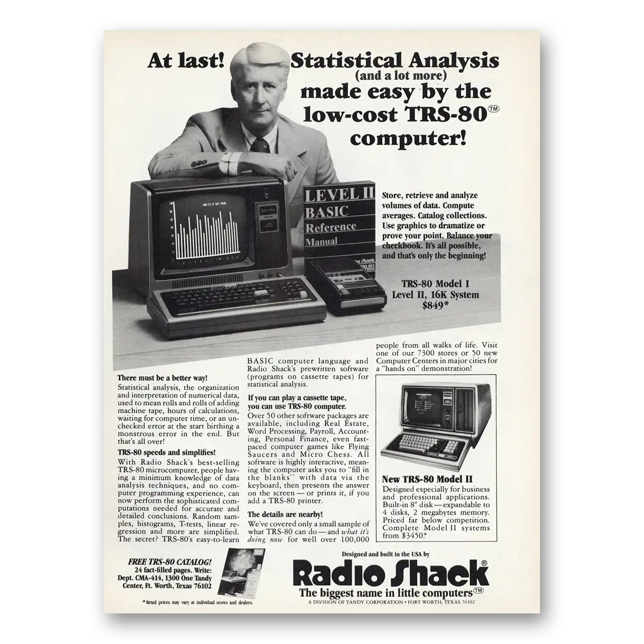 1980 Radio Shack TRS80 Computer Statistical Analysis Vintage Magazine Print Ad