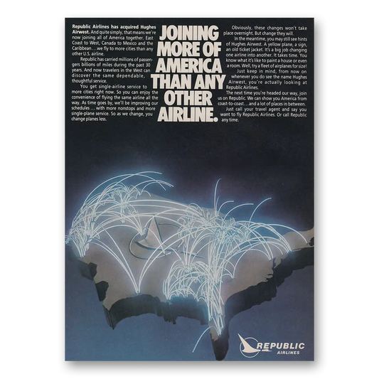 1980 Republic Airlines Joining More of America Vintage Magazine Print Ad