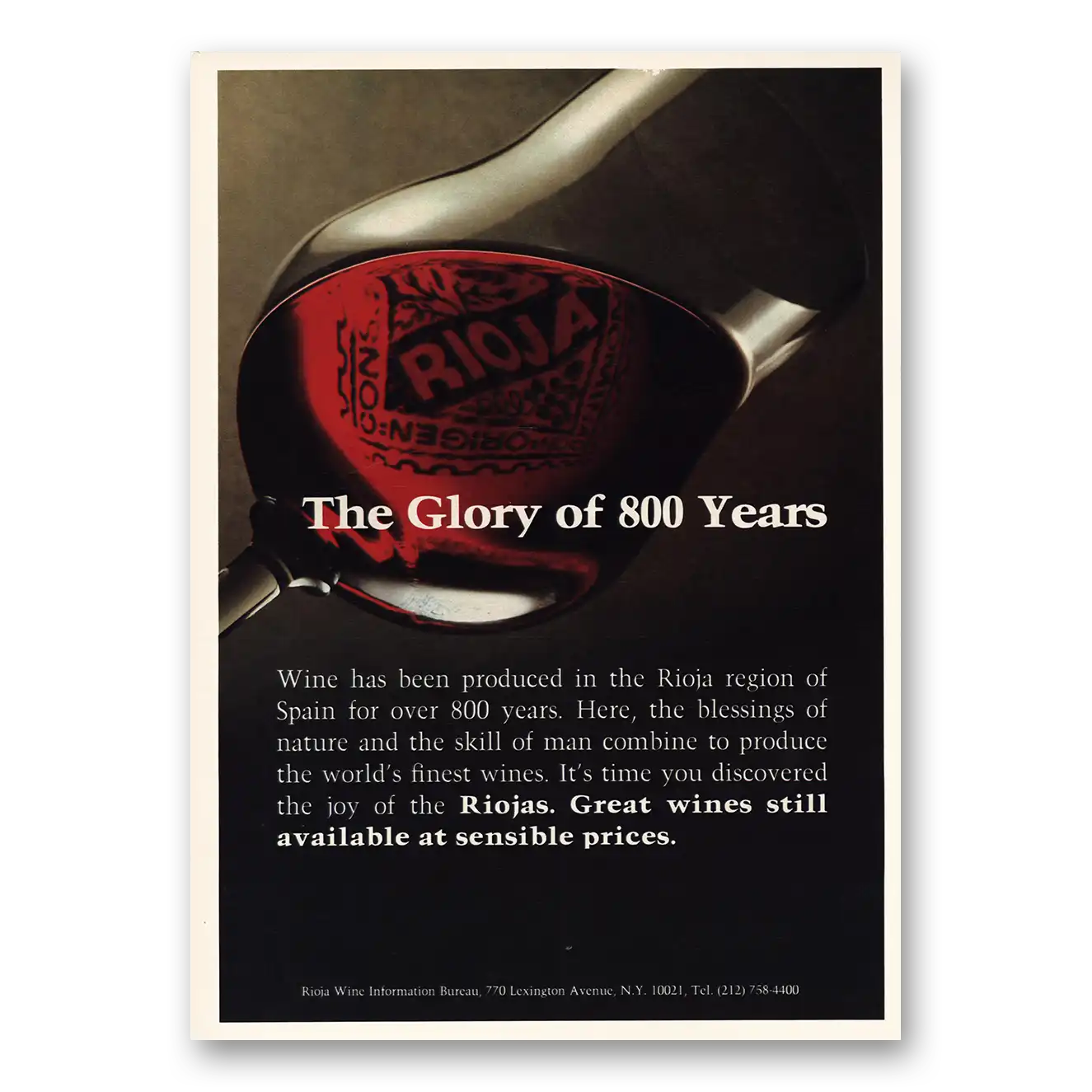 1980 Riojas Wine Glory of 800 Years Vintage Magazine Print Ad