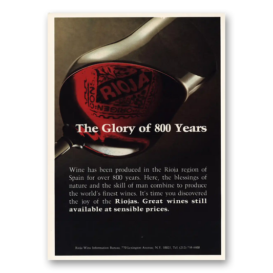 1980 Riojas Wine Glory of 800 Years Vintage Magazine Print Ad