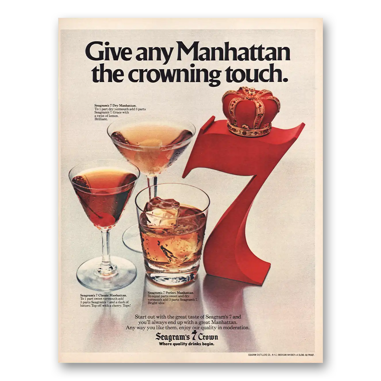 1980 Seagrams 7 Crown Whiskey Give Any Manhattan Vintage Magazine Print Ad