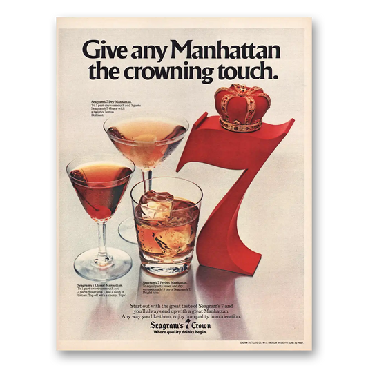 1980 Seagrams 7 Crown Whiskey Give Any Manhattan Vintage Magazine Print Ad