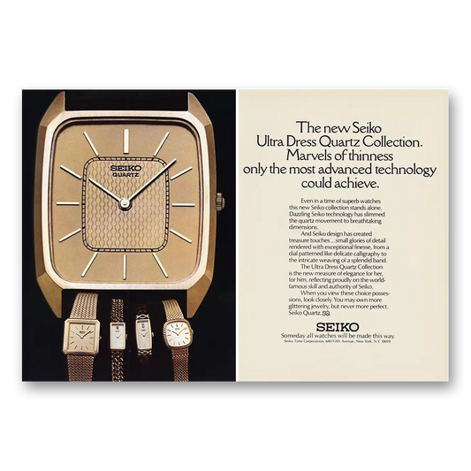 1980 Seiko Ultra Dress Quartz Collection Vintage Magazine Print Ad