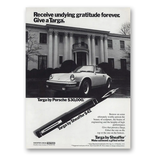 1980 Sheaffers Targa Pen Porsche Undying Gratitude Forever Vintage Magazine Print Ad