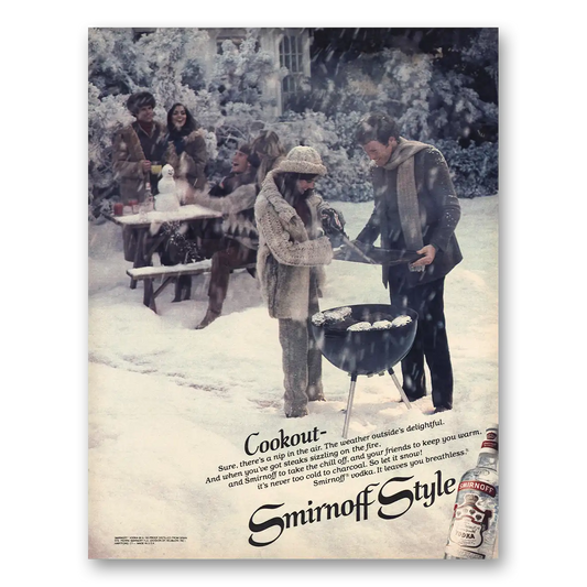 1980 Smirnoff Vodka Cookout Nip In the Air Vintage Magazine Print Ad